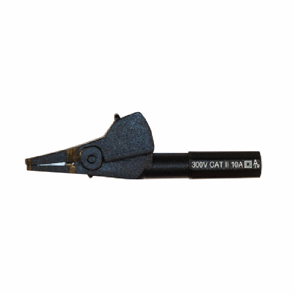 Insulated Crocodile Clip | 300 Volts CAT II, Double/Reinforced Insulation, 10Amps, Standard 4 mm Socket to Rear| Black