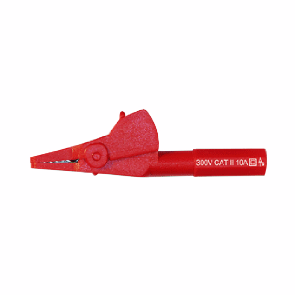 Insulated Crocodile Clip | 300 Volts CAT II, Double/Reinforced Insulation, 10Amps, Standard 4 mm Socket to Rear| Red