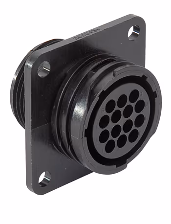 CIRCULAR CONNECTOR/Female, 14 position, panel mount, flange with mounting holes, straight angle, threaded