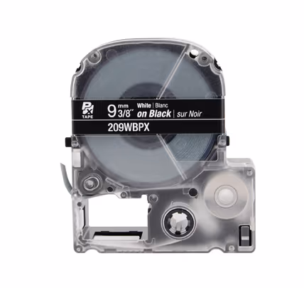 LABELWORKS PX Labeling Tape Cartridge | White on Black, 3/8in x 30ft