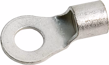 RING TERMINAL/11.11 mm stud/tab size, female, not insulated, tin plating, copper material, 9.39 mm maximum bundle diameter. For use with 2 gauge wire.