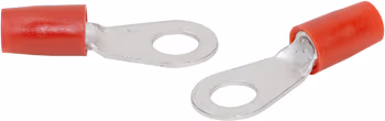 RING TERMINAL/7.94 mm stud/tab size, female, insulated, red, tin plating, copper material, nylon insulation. 324 series. For use with 8 gauge wire.