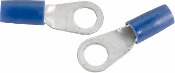 RING TERMINAL/9.53 mm stud/tab size, female, insulated, blue, tin plating, copper material, nylon insulation. For use with 6 gauge wire.