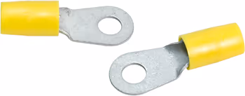 RING TERMINAL/7.94 mm stud/tab size, insulated, yellow, tin plating, copper material, nylon insulation. 324 series. For use with 4 gauge wire.