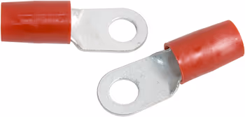 RING TERMINAL/9.53 mm stud/tab size, female, insulated, red, tin plating, copper material, nylon insulation. 324 series. For use with 2 gauge wire.