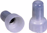 END SPLICE/#6 stud/tab size, female, insulated, clear, tin plating, copper material, nylon insulation, 300 VAC. For use with 22-10 gauge wire.