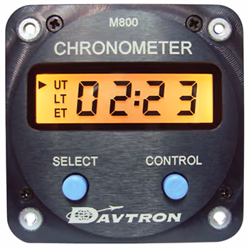 CHRONOMETER/Digital clock with 5V lighting. Displays Universal time, Local time, and Elapsed time. 2 1/4 internal mount, 2-button control.